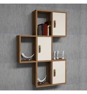 Etagère murale, noyer, crème, panneau de particules mélaminé