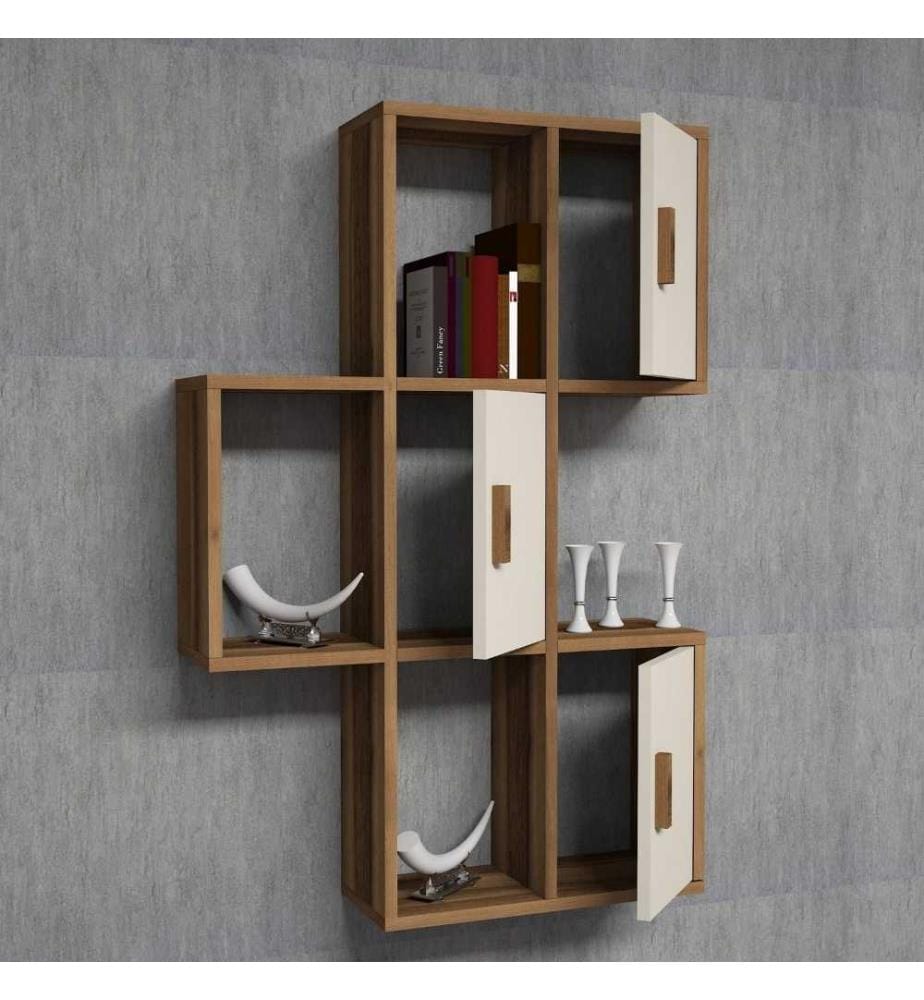 Etagère murale, noyer, crème, panneau de particules mélaminé