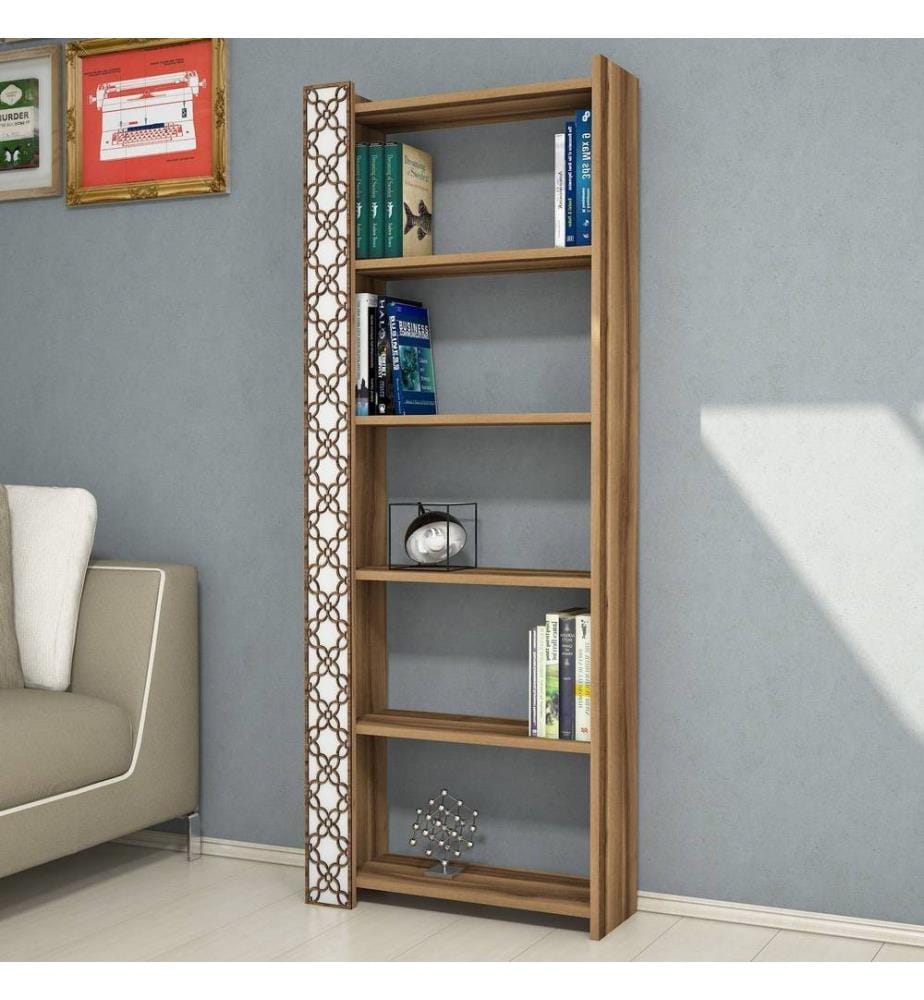 Nussbaumfarbe,Weiss, Bücherregale, 170X64,6X24,2 cm, Melaminbeschichtete Partikelplatte
