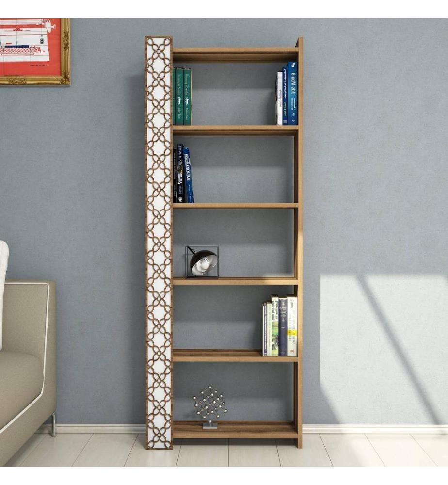 Nussbaumfarbe,Weiss, Bücherregale, 170X64,6X24,2 cm, Melaminbeschichtete Partikelplatte
