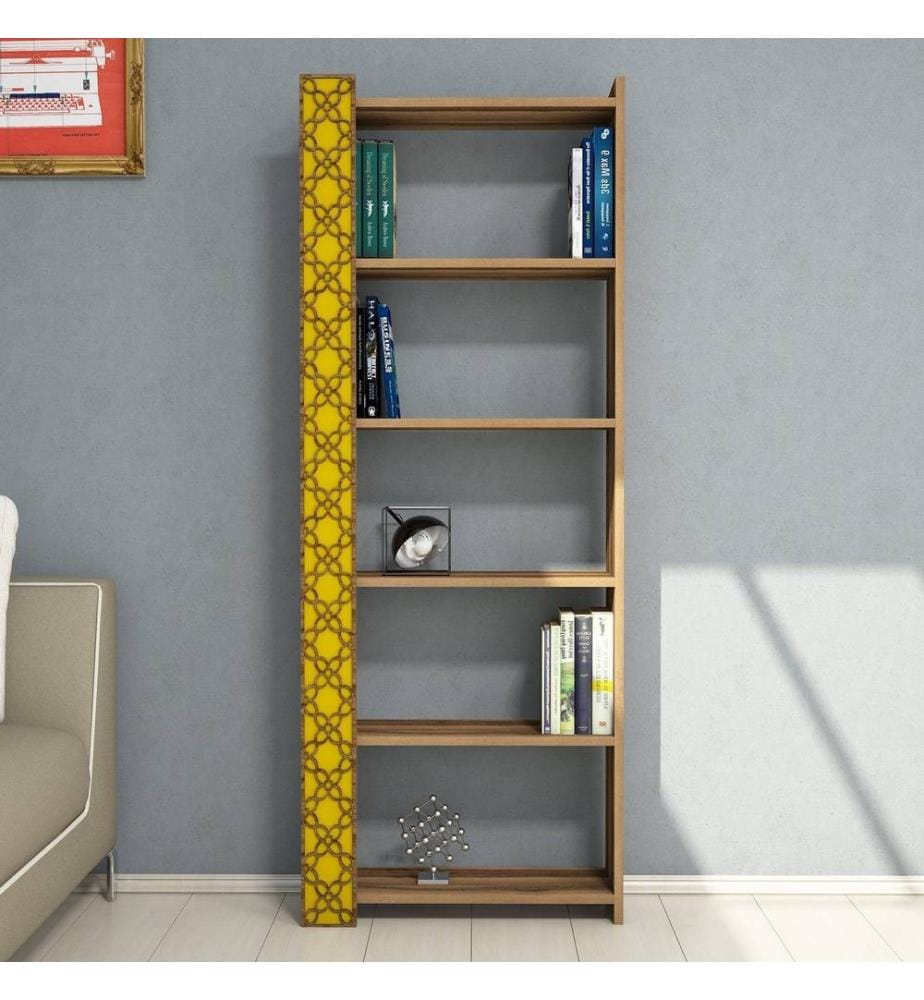 Nussbaumfarbe,Gelb, Bücherregale, 170X64,6X24,2 cm, Melaminbeschichtete Partikelplatte