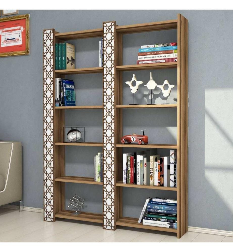 Nussbaumfarbe,Weiss, Bücherregale, 170X124,6X24,2 cm, Melaminbeschichtete Partikelplatte