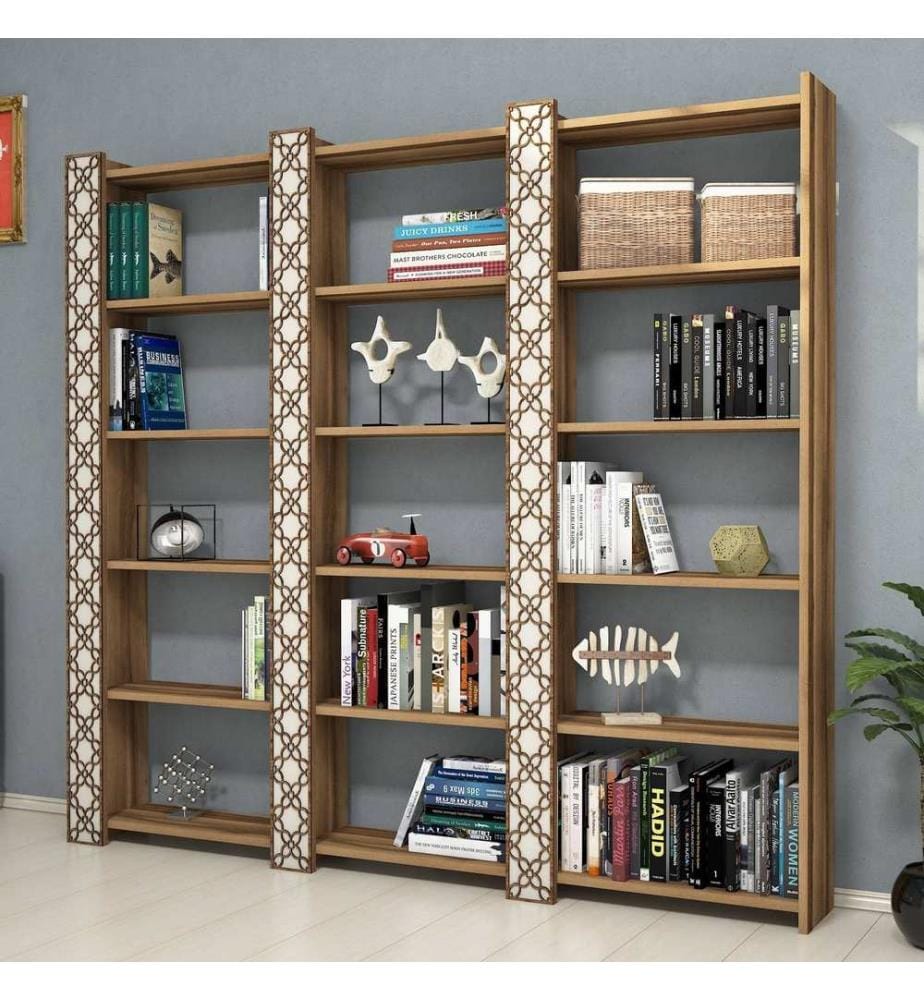Nussbaumfarbe,Creme, Bücherregale, 170X184,6X24,2 cm, Melaminbeschichtete Partikelplatte