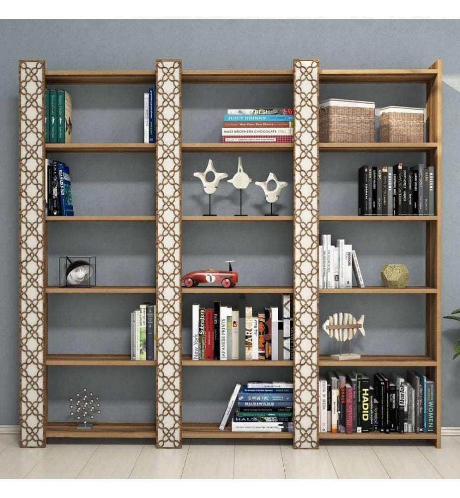 Nussbaumfarbe,Creme, Bücherregale, 170X184,6X24,2 cm, Melaminbeschichtete Partikelplatte