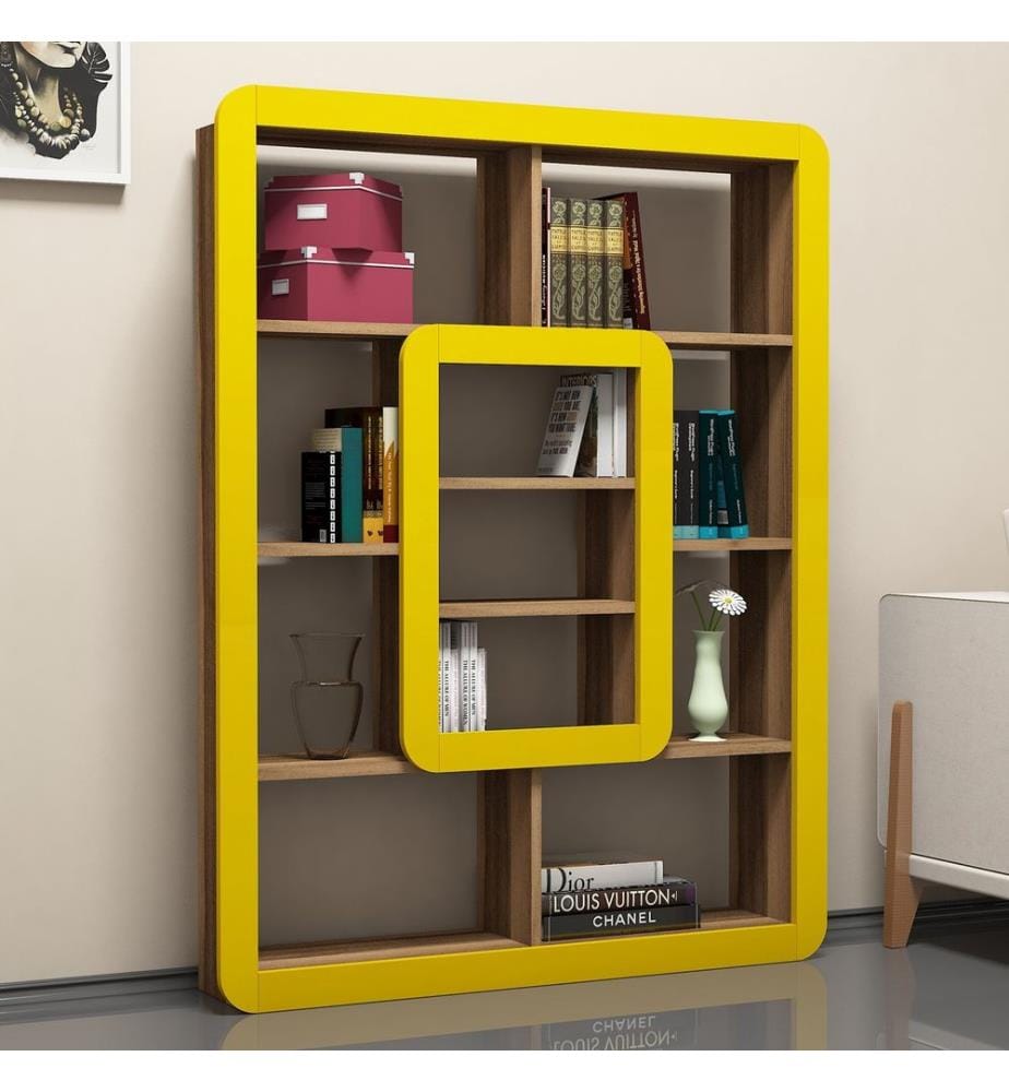 Nussbaumfarbe,Gelb, Bücherregale, 140X108,4X21,8 cm, Melaminbeschichtete Partikelplatte