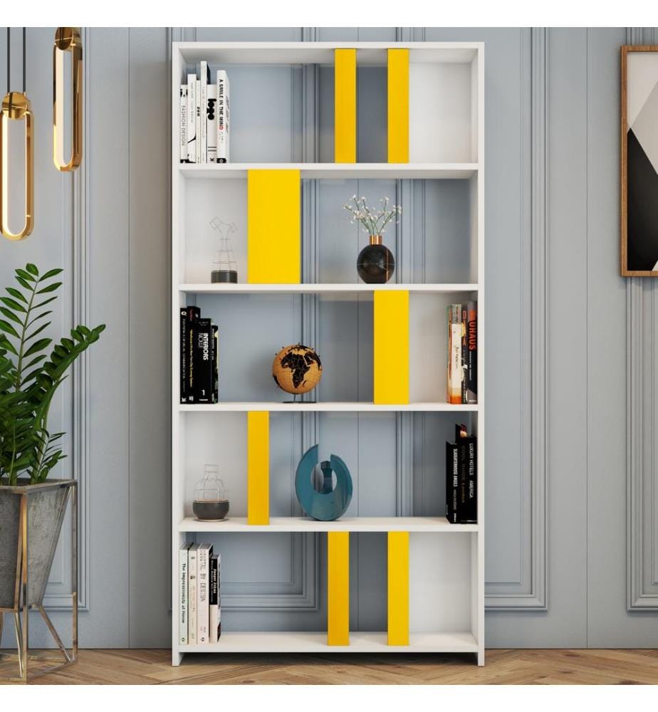 Weiss,Gelb, Bücherregale, 180X90X20 cm, Melaminbeschichtete Partikelplatte