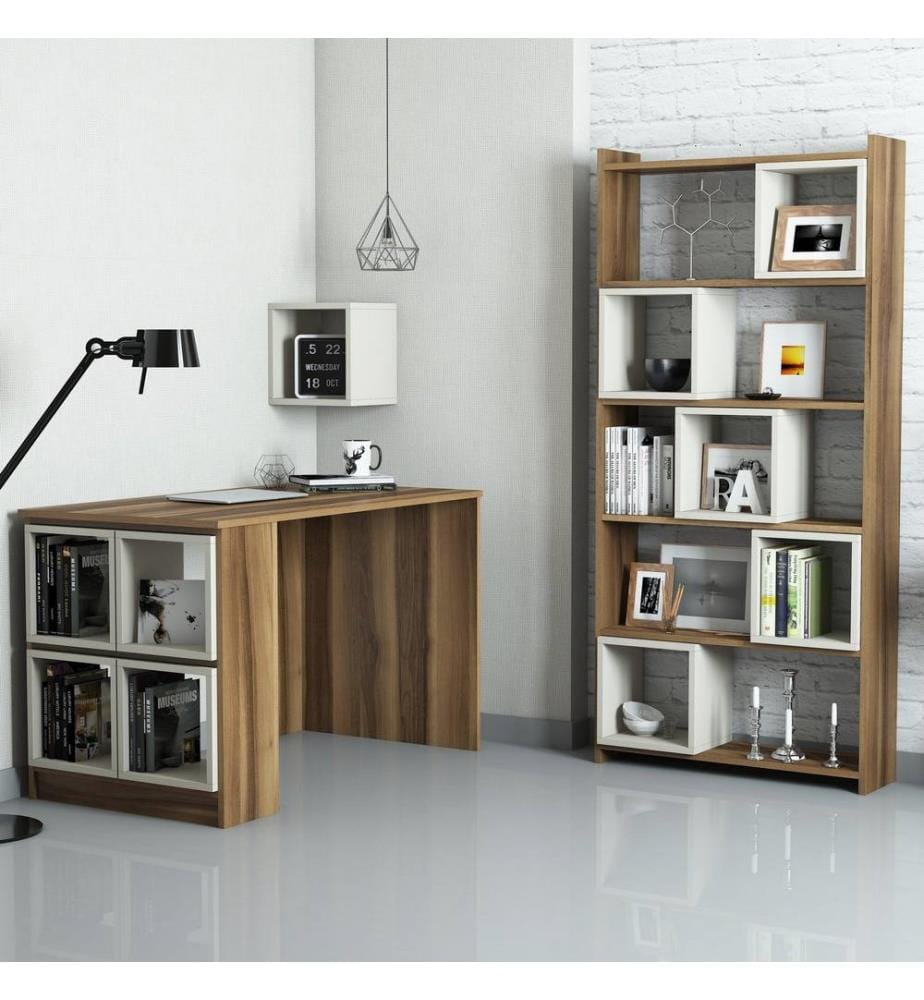 Nussbaumfarbe,Creme, Bücherregale, 75X120X65 cm, Melaminbeschichtete Partikelplatte