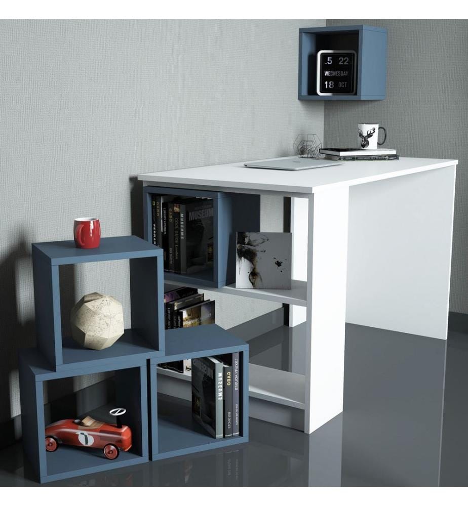 Blanc, Bleu, Étagères, 75X120X65 cm, Plaque De Particules Enrobée De Mélamine