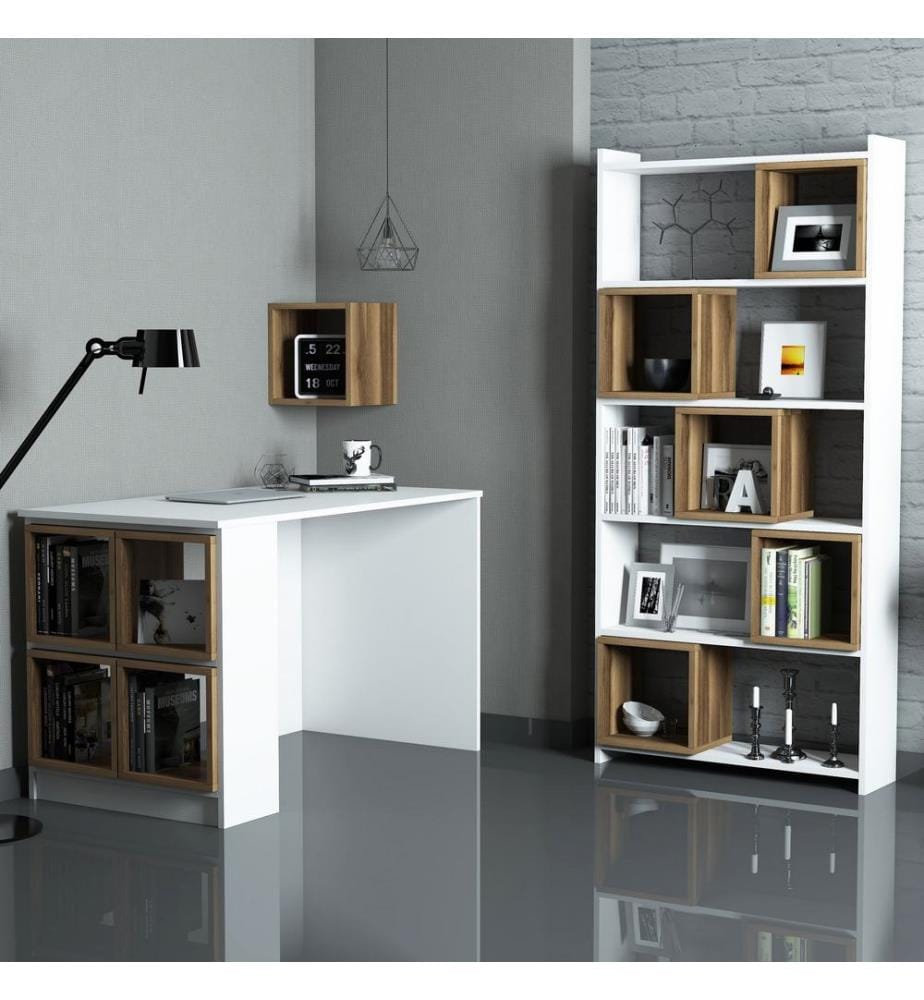 Weiss,Nussbaumfarbe, Bücherregale, 75X120X65 cm, Melaminbeschichtete Partikelplatte