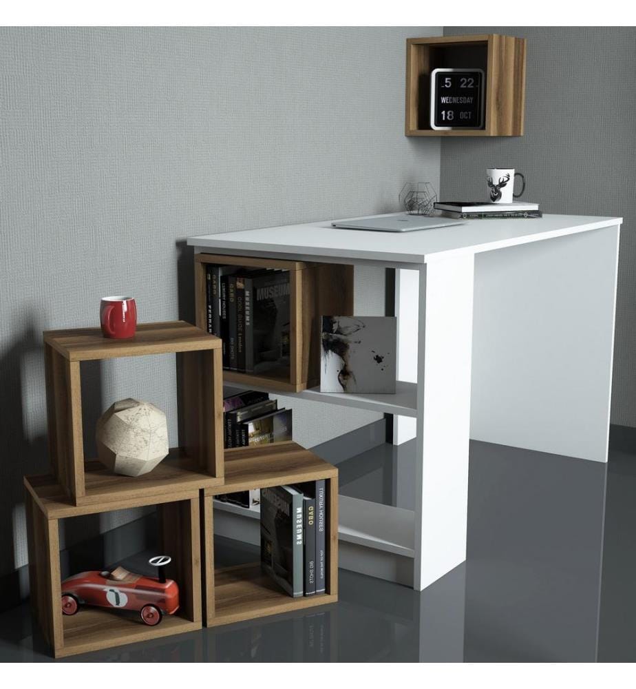 Weiss,Nussbaumfarbe, Bücherregale, 75X120X65 cm, Melaminbeschichtete Partikelplatte