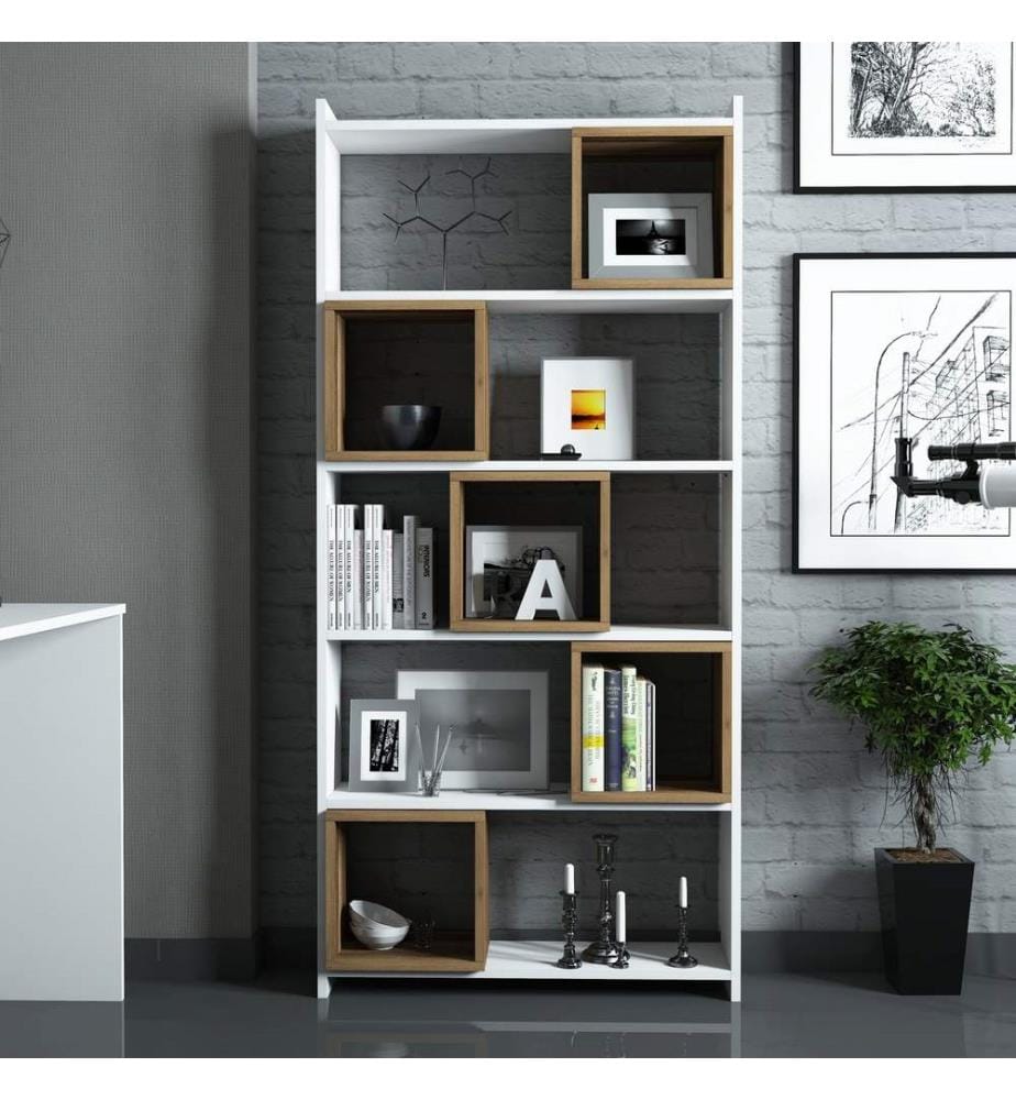 Weiss,Nussbaumfarbe, Bücherregale, 75X120X65 cm, Melaminbeschichtete Partikelplatte