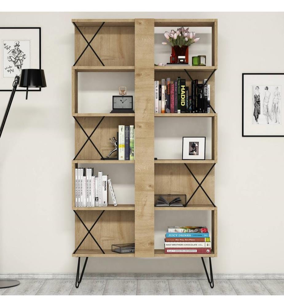 Eichenfarbig,Schwarz, Bücherregale, 78,8X120X60 cm, Melaminbeschichtete Partikelplatte