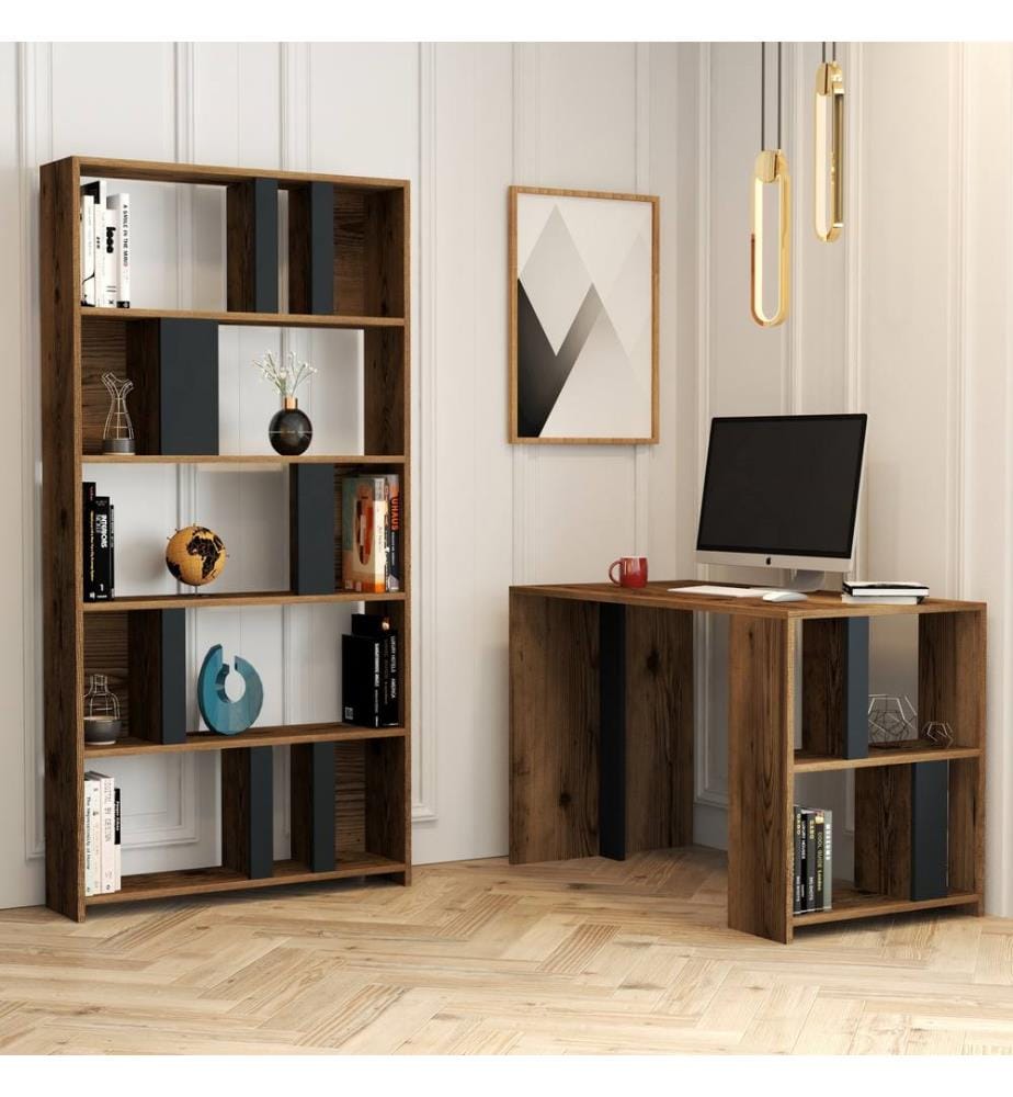 Nussbaumfarbe,Anthrazit, Bücherregale, 75,4X120X60 cm, Melaminbeschichtete Partikelplatte
