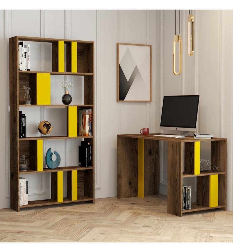Nussbaumfarbe,Gelb, Bücherregale, 75,4X120X60 cm, Melaminbeschichtete Partikelplatte