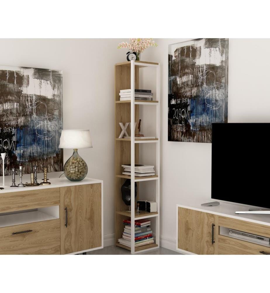 Chêne, Blanc, Étagères, 180X33,7X29,5 cm, Plaque De Particules Enrobée De Mélamine