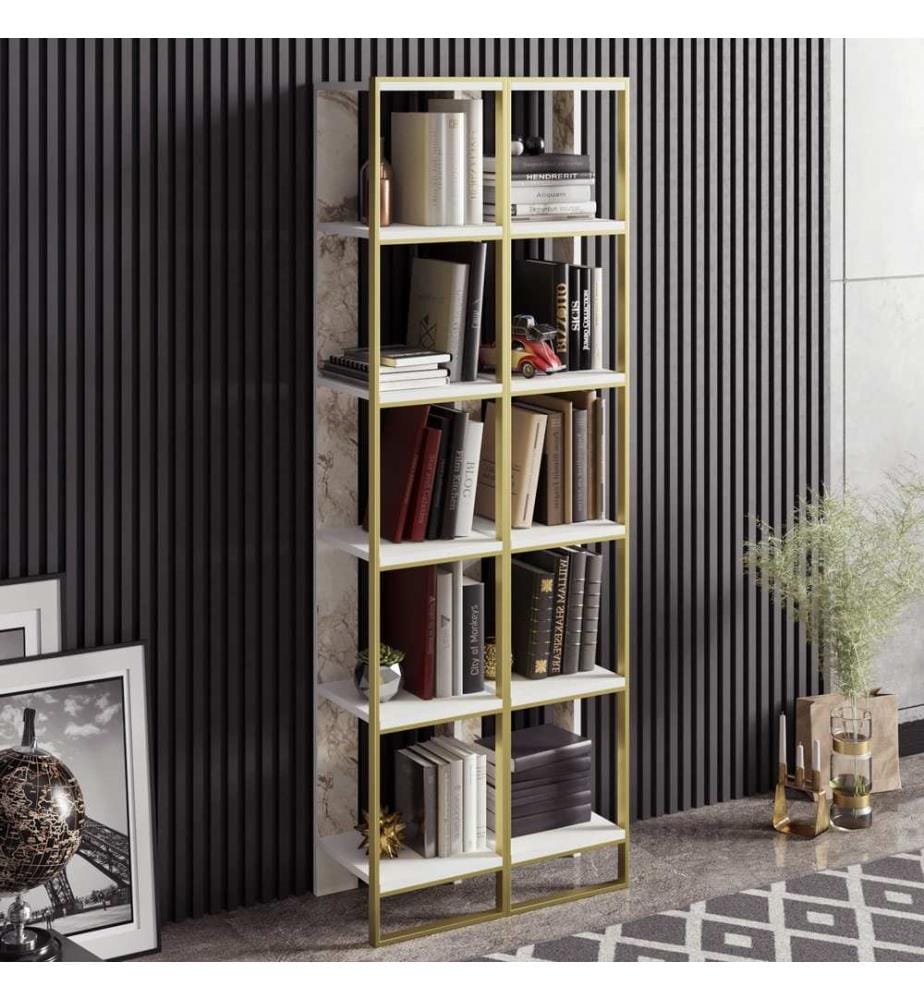 Gold,Weiss, Bücherregale, 178,5X32,2X31,3 cm, Melaminbeschichtete Partikelplatte