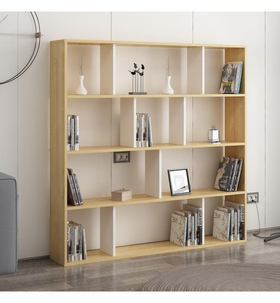 Eichenfarbig,Weiss, Bücherregale, 145X145,2X25 cm, Melaminbeschichtete Partikelplatte