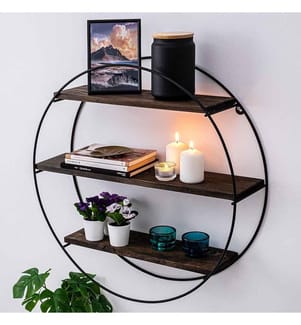 Etagère murale, Noir, Noyer, Bois d'épicéa, Cadre métallique