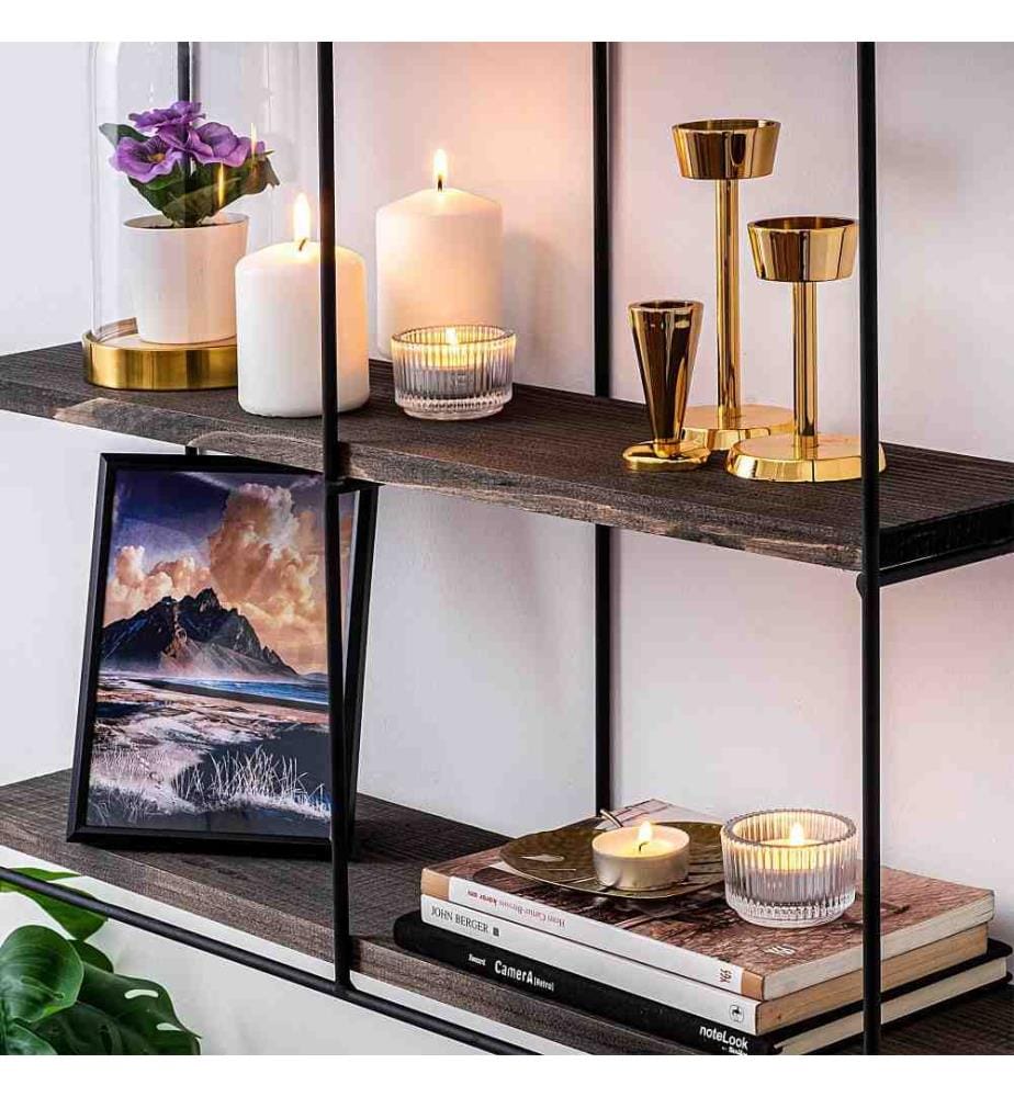 Wall Shelf, Black, Walnut, Spruce Wood, Metal Frame