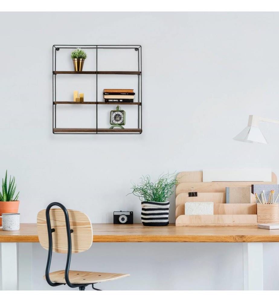 Wall Shelf, Black, Walnut, Spruce Wood, Metal Frame