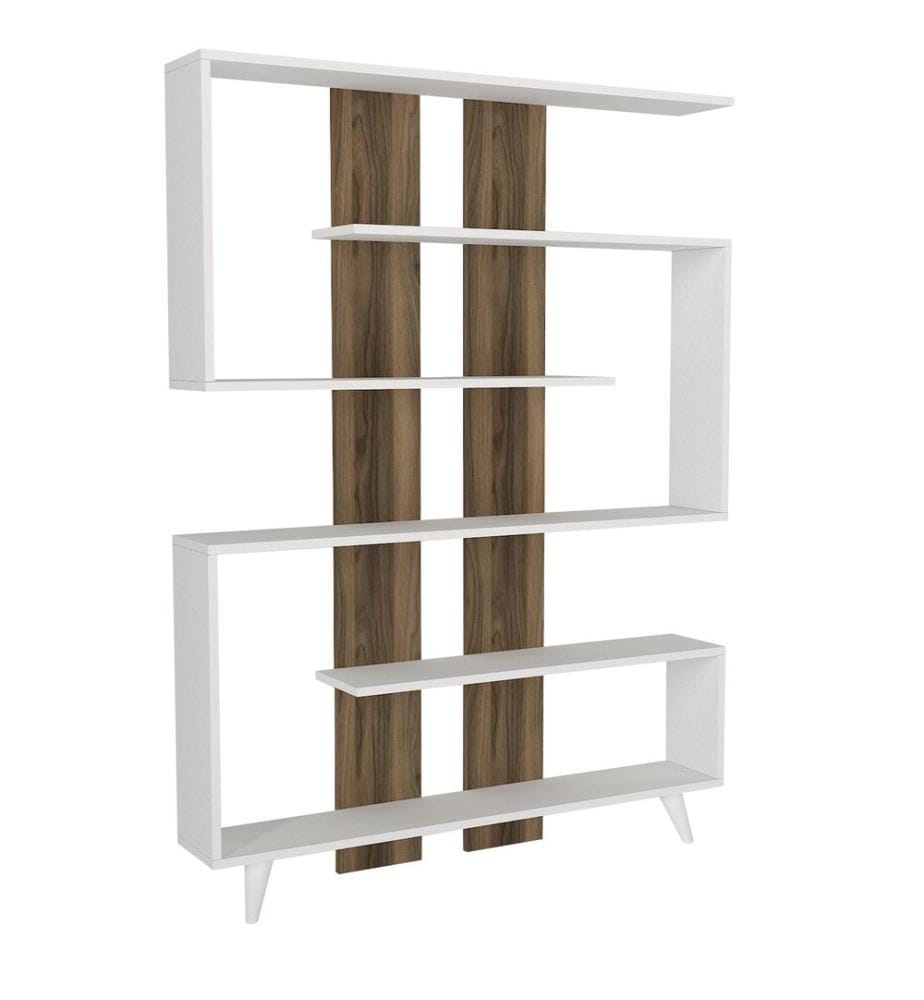 Weiss,Nussbaumfarbe, Bücherregale, 162X120X20 cm, Melaminbeschichtete Partikelplatte