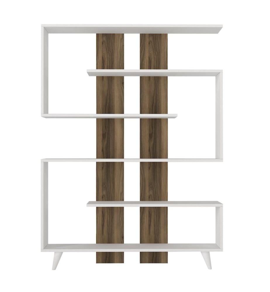 Weiss,Nussbaumfarbe, Bücherregale, 162X120X20 cm, Melaminbeschichtete Partikelplatte