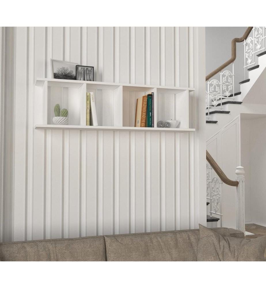 Bianco, Librerie, 33.6X120X19,5 cm, Piastra Di Particelle Rivestita Con Melamina
