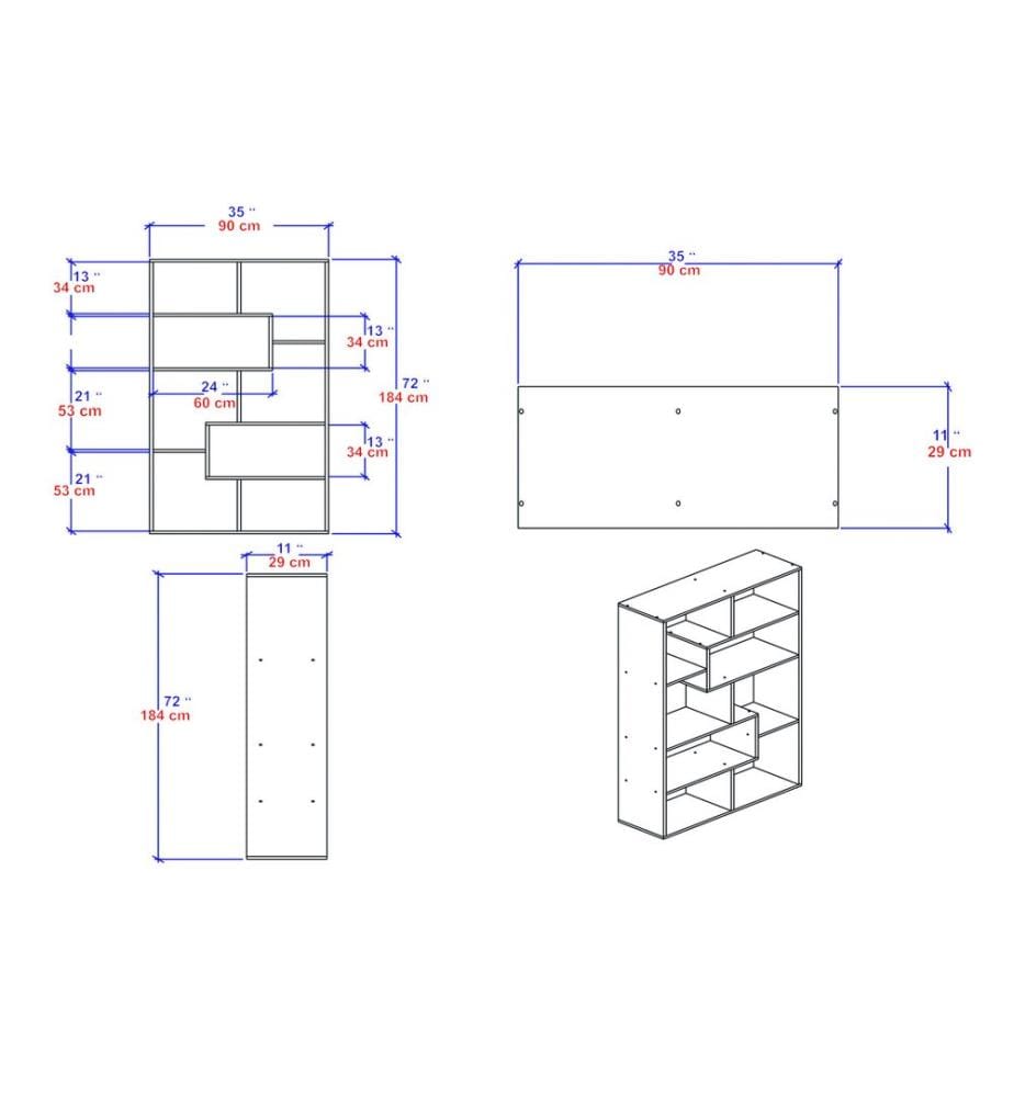 Bianco, Scaffali, 183.6X90X29,5 cm, Piastra Di Particelle Rivestita Con Melamina