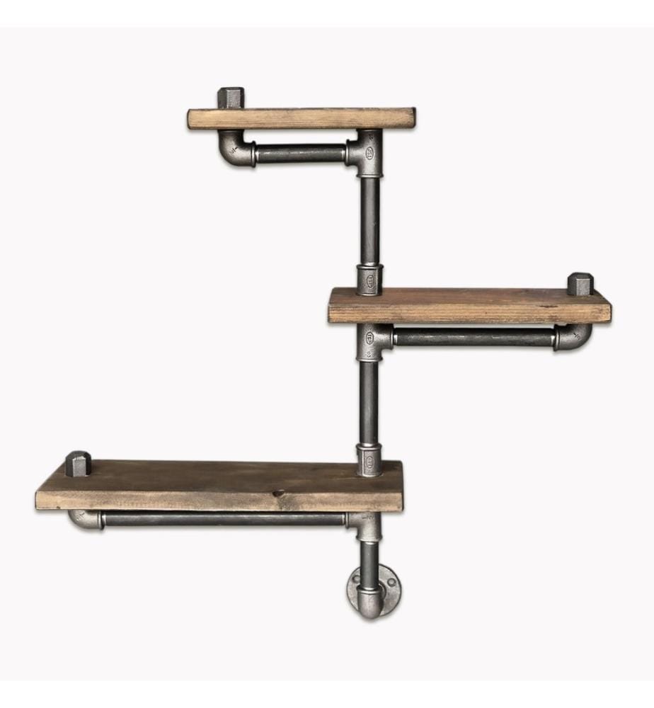 Pipe Shelf, Black, Walnut, Spruce Wood, Metal Pipe
