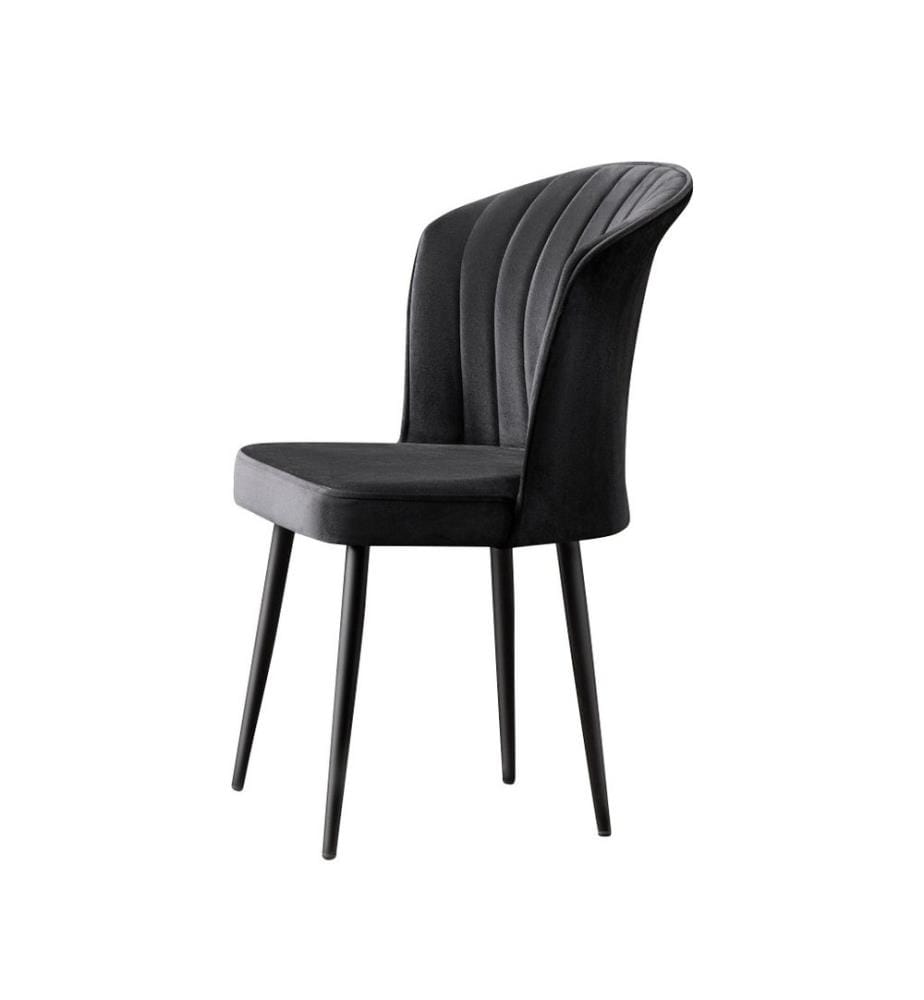 Set di sedie , 4 pezzi, Nero, MDF, Tessuto: Poliestere