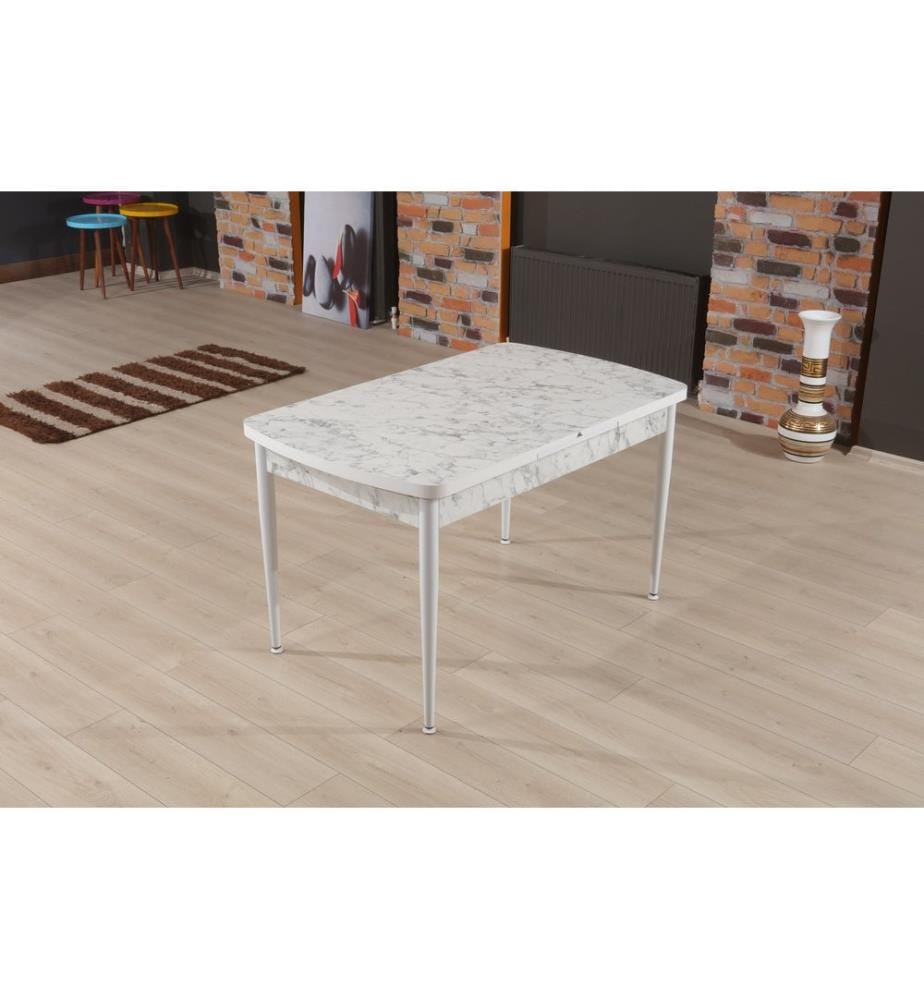 Extendable Dining Table, White, Grey, Melamine Coated Particle Board
