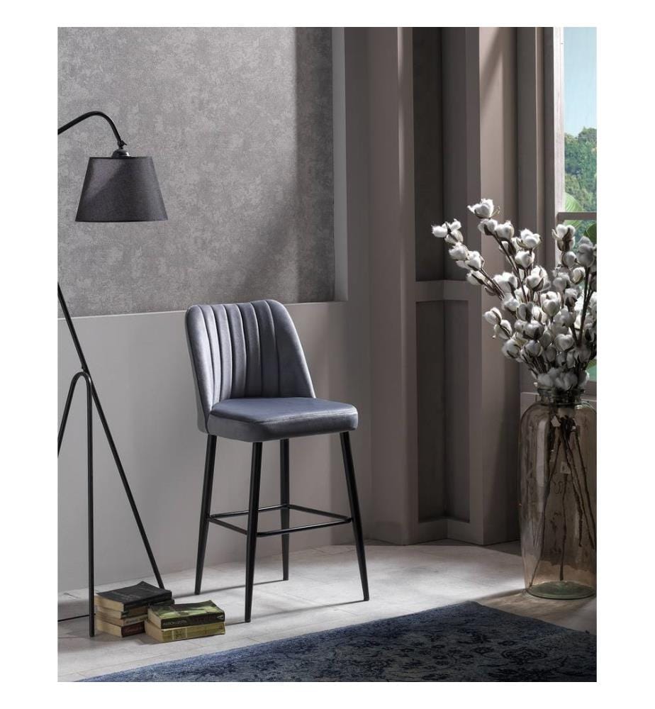 Barhocker Set , 2 Stück, Grau, Schwarz, Melaminbeschichtete Spanplatte, Stoff: Polyester
