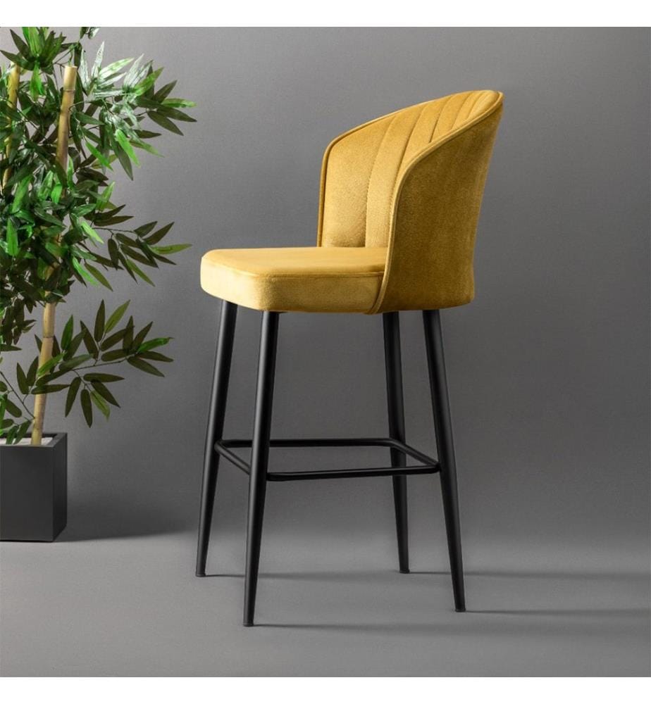 Barhocker Set , 2 Stück, Gelb, Schwarz, Melaminbeschichtete Spanplatte, Stoff: Polyester