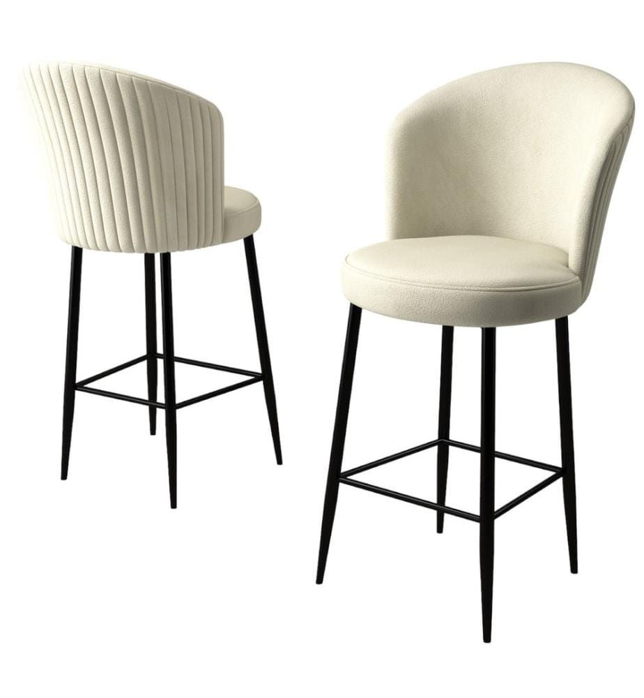 Ensemble de tabourets de bar, 4 pièces, crème, noir, châssis : Métal, Tissu : Babyface