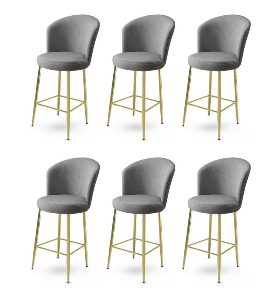 Barhocker-Set , 6-teilig, Grau, Gold, Gestell: Metall, Stoff: Babyface