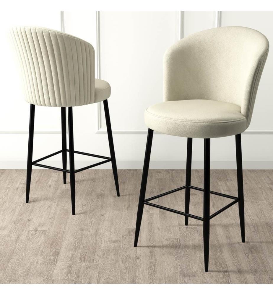 Ensemble de tabourets de bar, 2 pièces, crème, noir, châssis : Métal, Tissu : Babyface