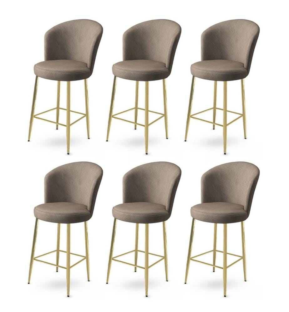 Barhocker-Set , 6-teilig, Cappuccino, Gold, Gestell: Metall, Stoff: Babyface