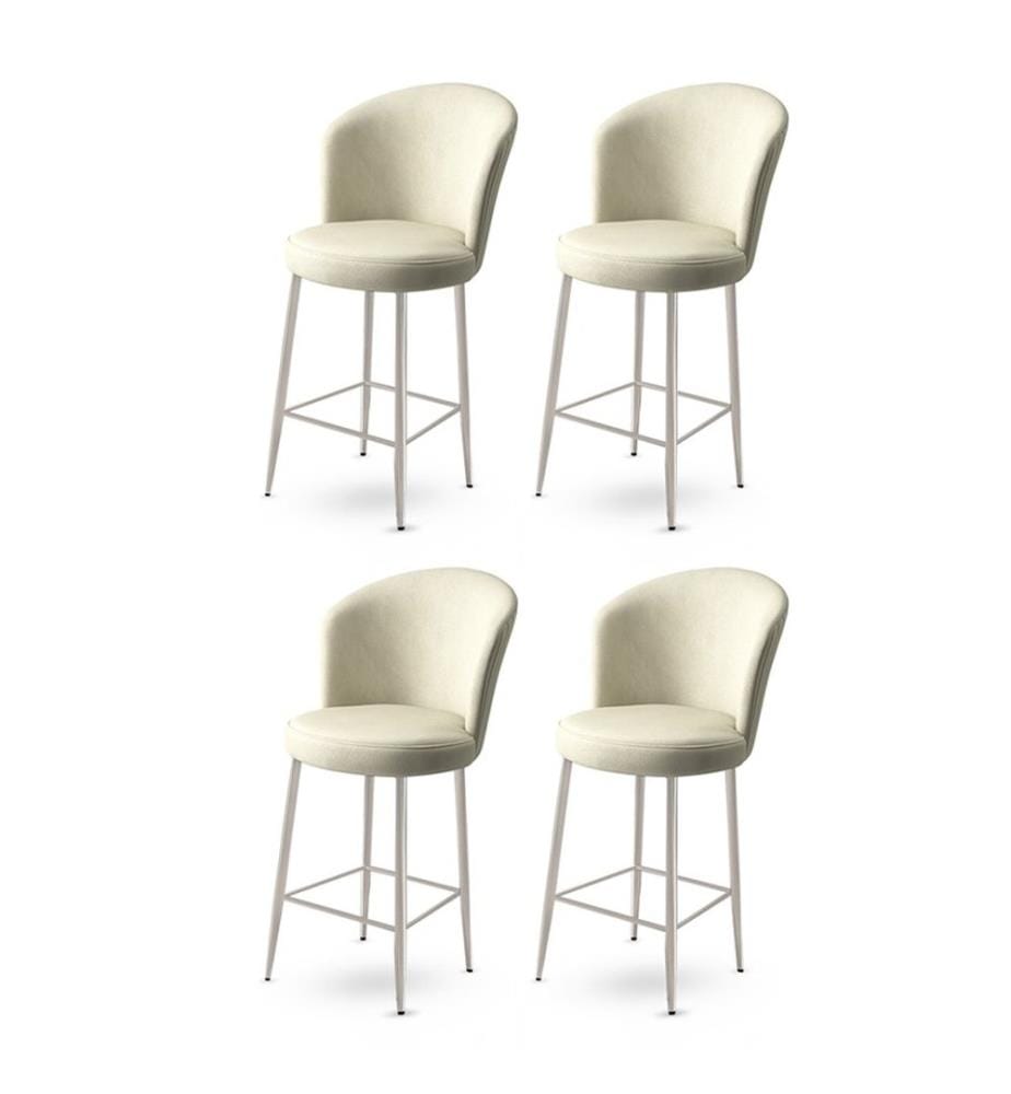 Ensemble de tabourets de bar, 4 pièces, crème, chrome, châssis : Métal, Tissu : Babyface
