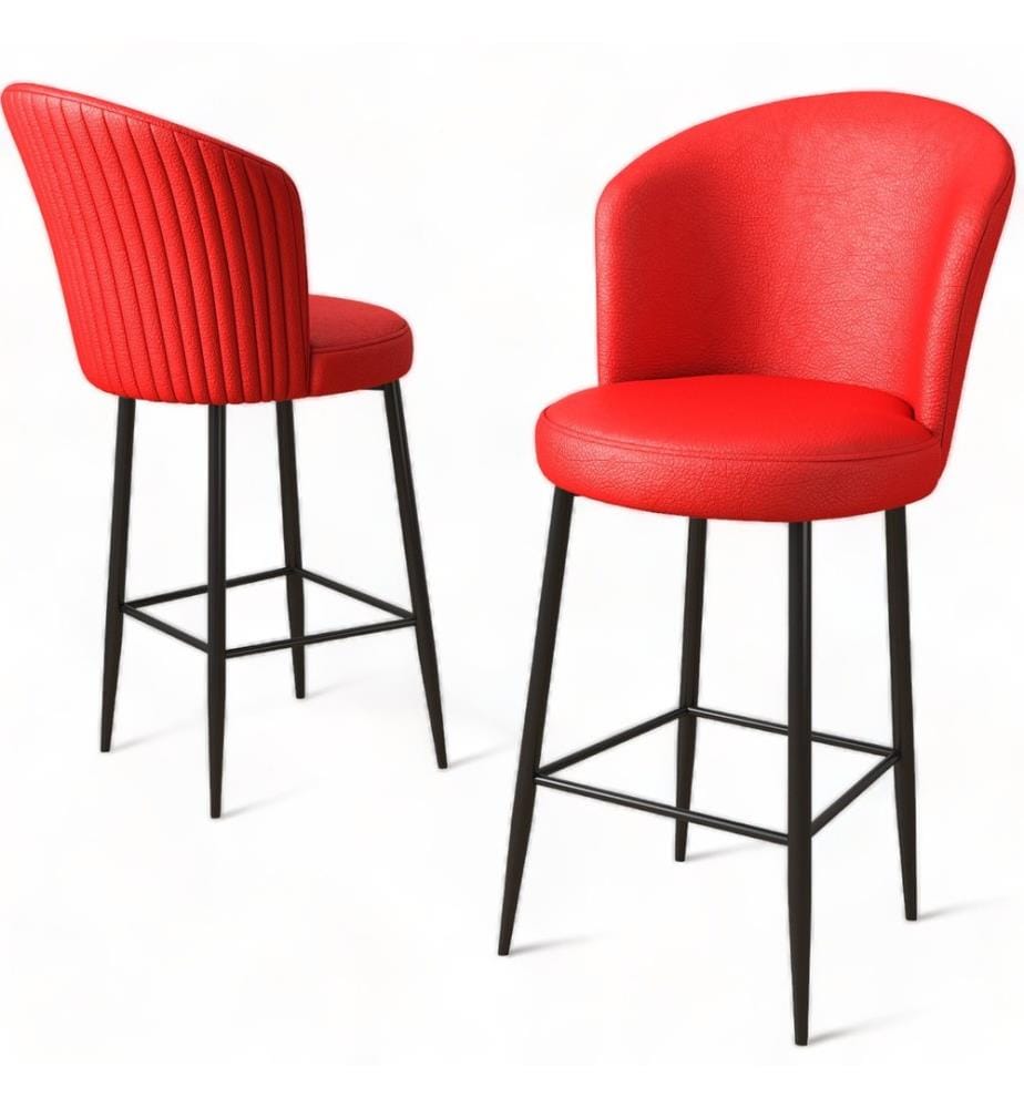 Barhocker Set , 2 Stück, Rot, Schwarz, Gestell: Metall, Stoff: Kunstleder