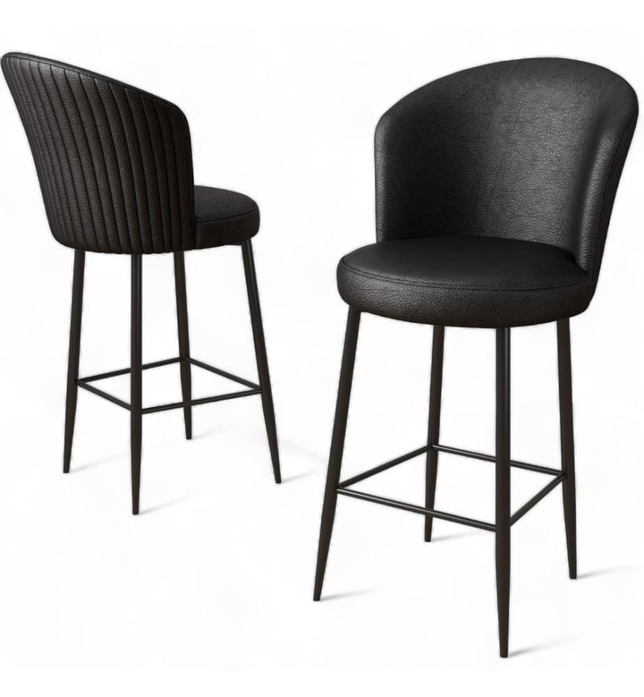 Barhocker Set , 2 Stück, Schwarz, Gestell: Metall, Stoff: Kunstleder
