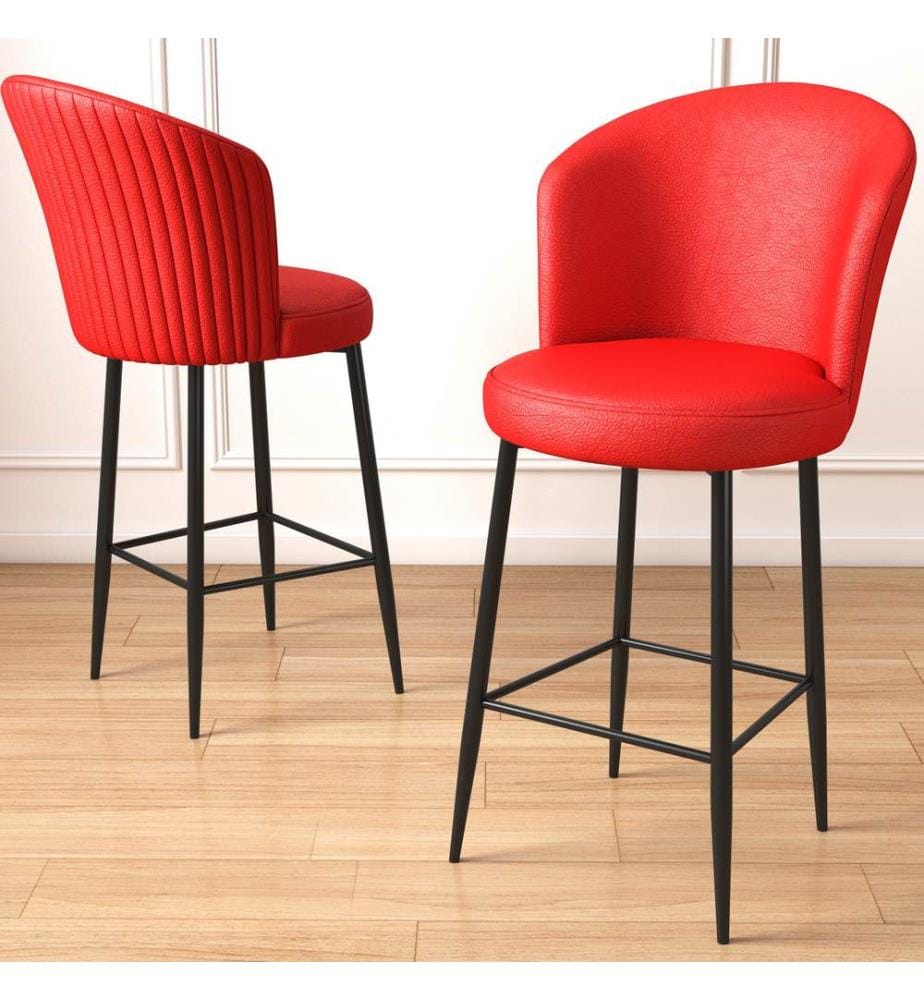 Barhocker-Set , 6-teilig, Rot, Schwarz, Gestell: Metall, Stoff: Kunstleder