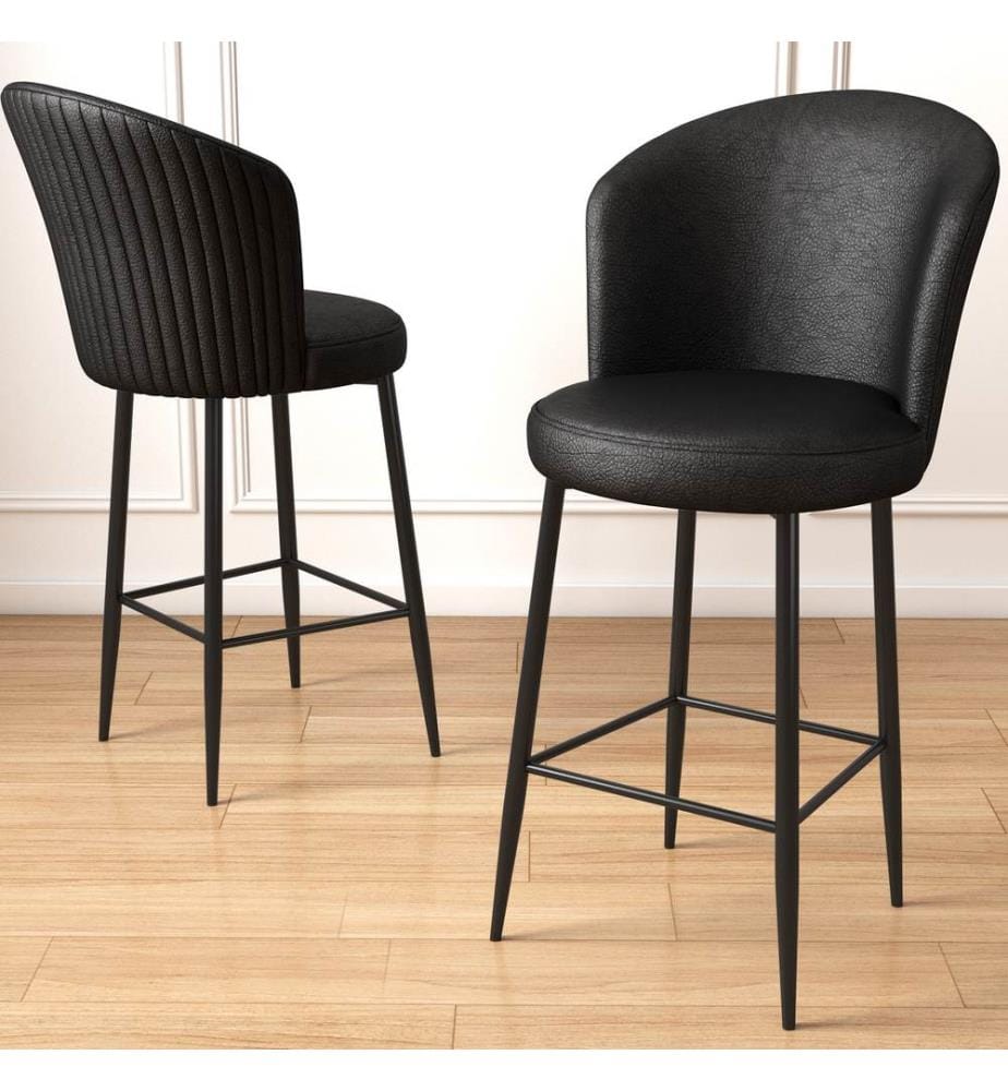 Barhocker-Set , 6-teilig, Schwarz, Gestell: Metall, Stoff: Kunstleder