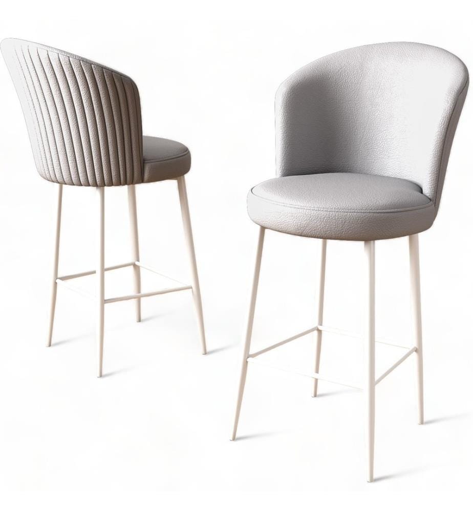 Barhocker Set , 2 Stück, Grau, Weiss, Gestell: Metall, Stoff: Kunstleder