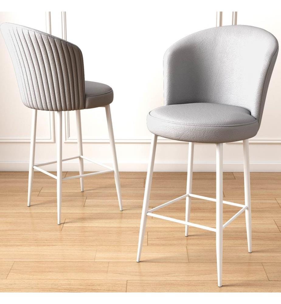 Barhocker Set , 4 Stück, Grau, Weiss, Gestell: Metall, Stoff: Kunstleder