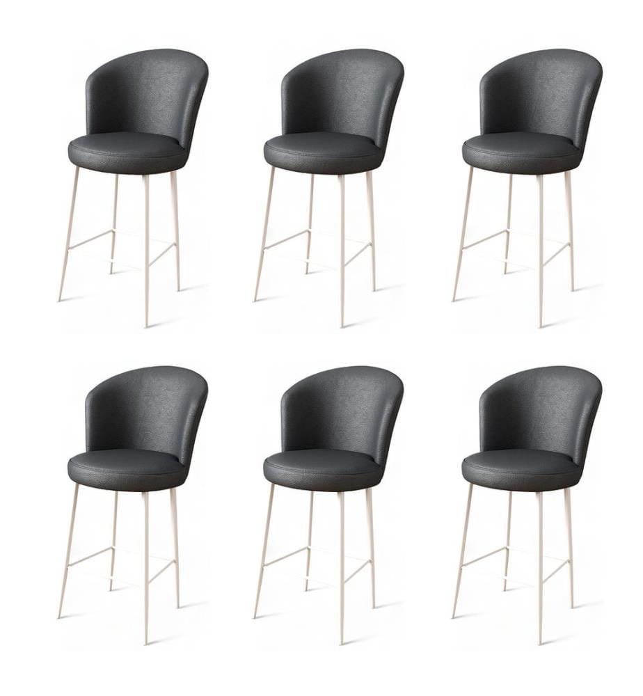 Barhocker-Set , 6-teilig, Anthrazit, Weiss, Gestell: Metall, Stoff: Kunstleder