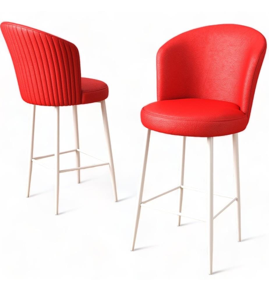 Barhocker-Set , 6-teilig, Rot, Weiss, Gestell: Metall, Stoff: Kunstleder