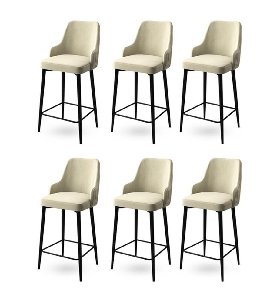 Barhocker Set , 6 Stück, Creme, Schwarz, Gestell: Metall, Stoff: Babyface