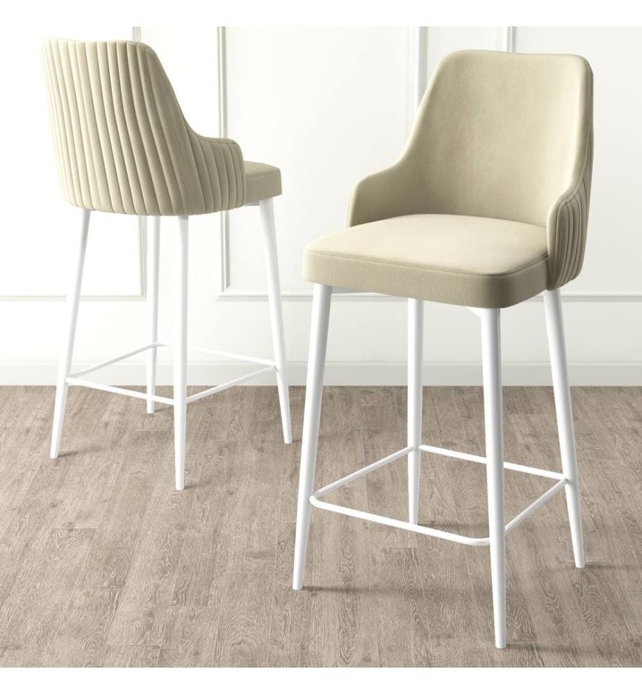Ensemble de tabourets de bar, 4 pièces, crème, blanc, châssis : Métal, Tissu : Babyface