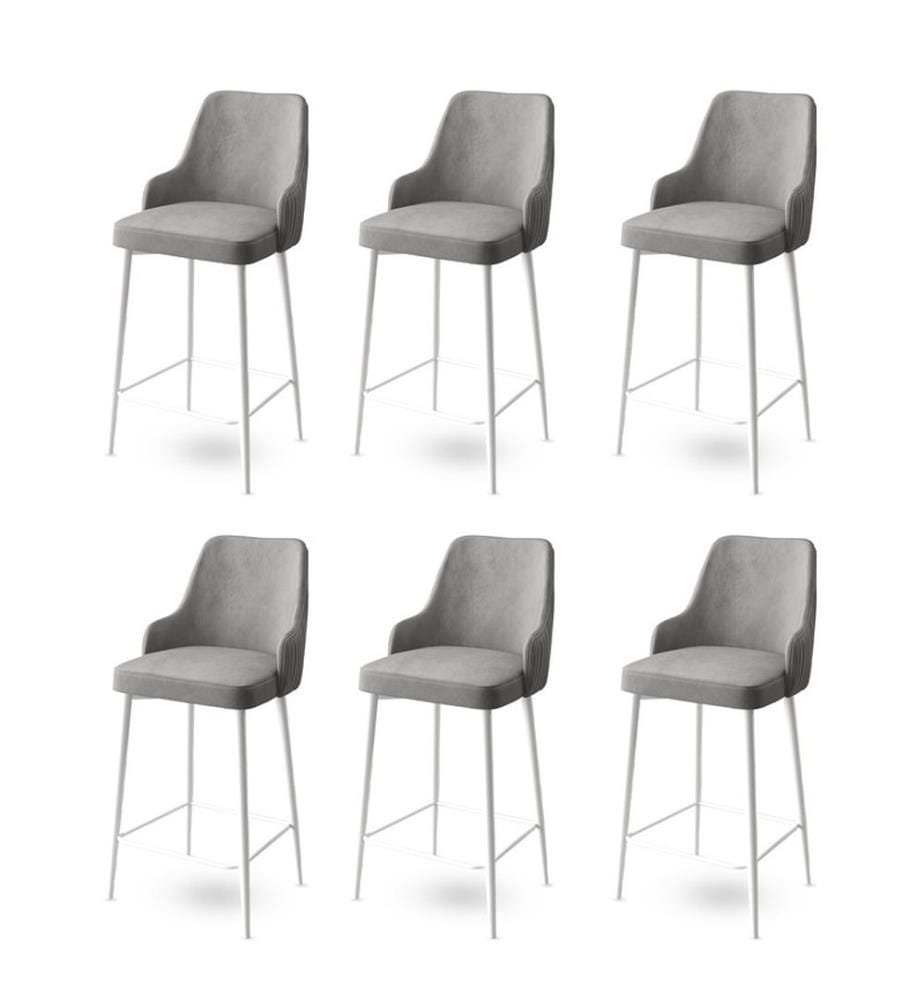 Barhocker-Set , 6-teilig, Grau, Weiss, Gestell: Metall, Stoff: Babyface