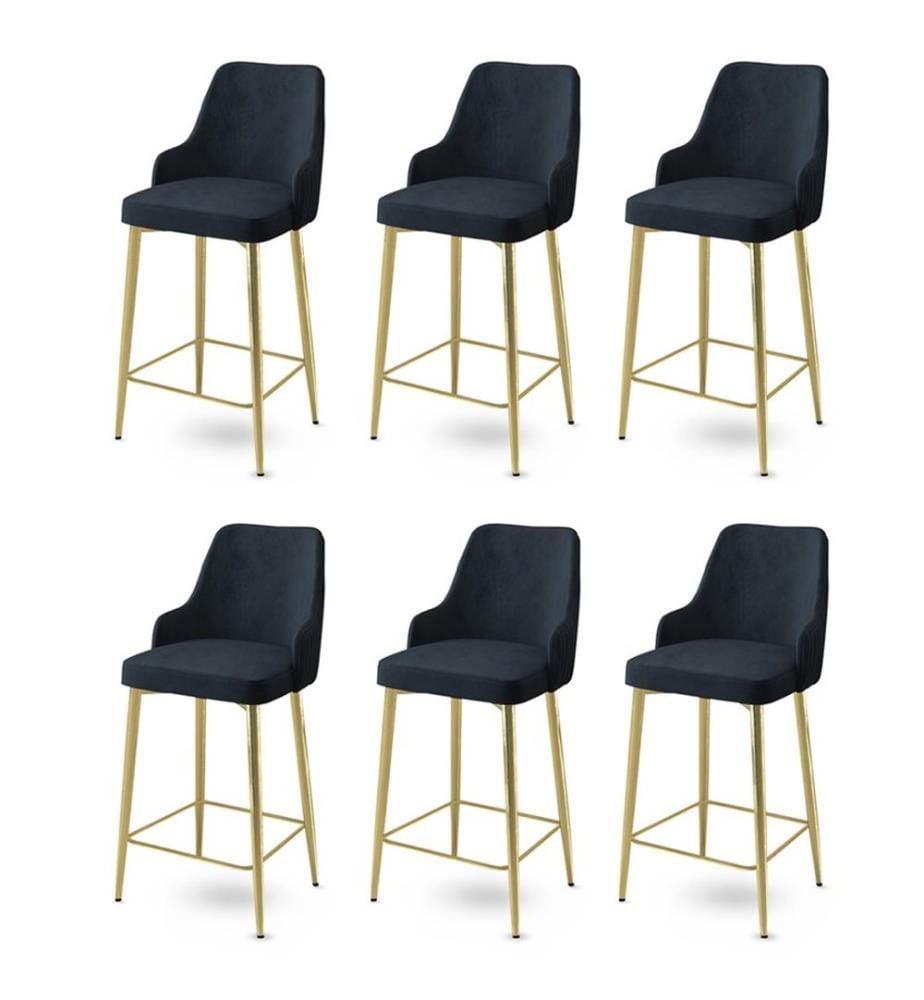 Barhocker-Set , 6-teilig, Anthrazit, Gold, Gestell: Metall, Stoff: Babyface